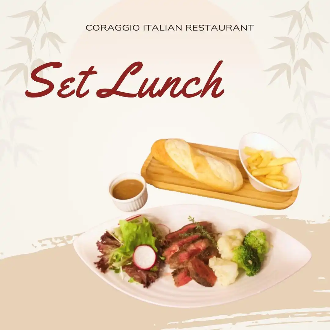 Đừng để bữa trưa trôi qua trong vội vã – ghé Coraggio để tận hưởng set lunch kiểu Ý nhanh gọn mà tinh tế.